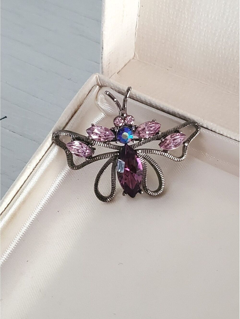 Vintage Purple and Pink AB Butterfly Brooch